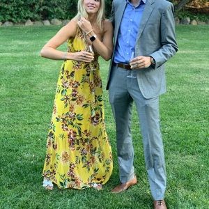 Yellow floral wedding guest dress